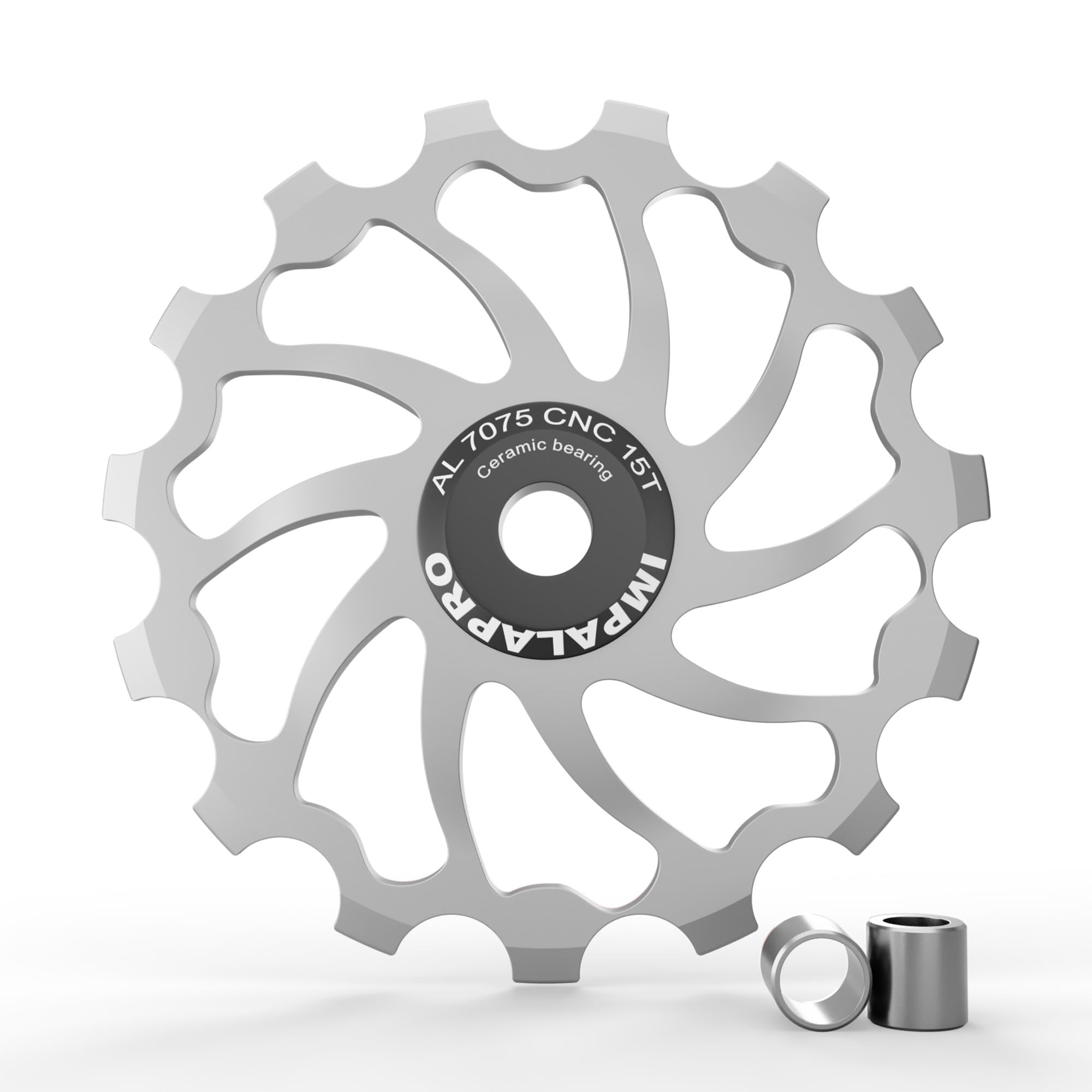 IMPALAPRO Bike Oversized Ceramic Jockey Wheel 15T/17T AL7075 - Derailleur Pulley - Jockey Wheel Shimano - Jockey Wheels 11 Speed - Shimano Jockey Wheels (15T Silver)