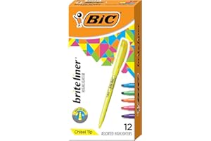 BIC Brite Liner Highlighters, Chisel Tip, 12-Count Pack of Highlighters Assorted Colors, Ideal Highlighter Set for Organizing and Coloring