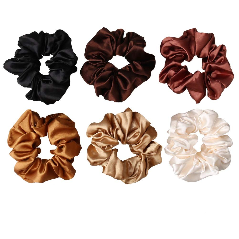 6 Pieces Hair Scrunchies, Satin Elastic Soft Hair Ties Scrunchy Hair Bands for Girls and Ladies