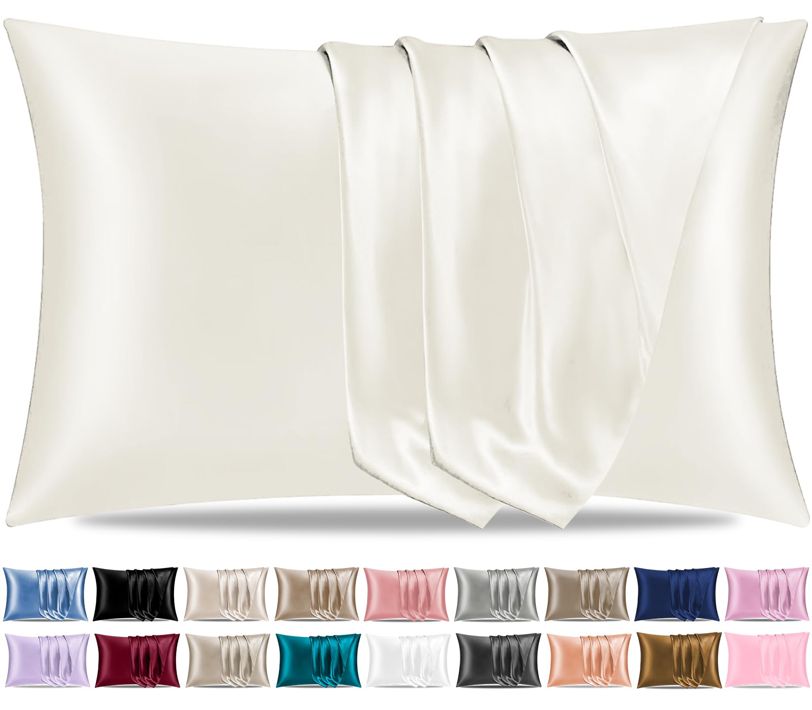 Pamposh Satin Silk Pillowcases For Hair And Skin Pillow Cases 2 Pack with Envelope Closure, Gifts for Women (2 Pcs Pillowcases (50 x 75 cm), Ivory White) — image 1