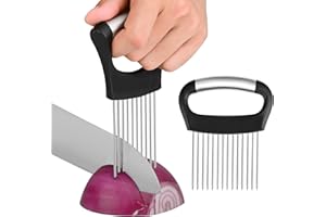 【2 PCS】Onion Holder for Slicing - Stainless Steel Vegetable & Fruit Cutter Chopper for Onions, Tomatoes, Avocados, Potatoes, 