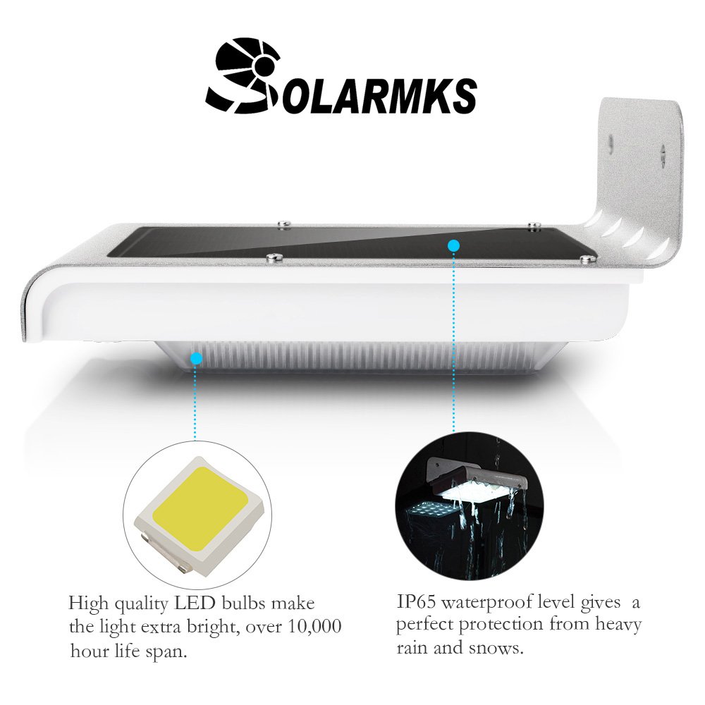 Solarmks 16 LED Solar Powered Motion Sensor Lights, Waterproof Stainless Steel Body 2 of Pack