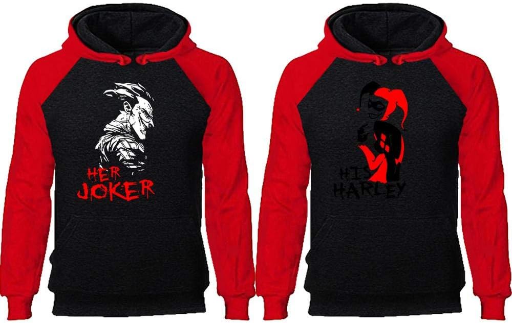 LIFESTYLE39 Her Joker His Harley Couples Hoodies, Matching Couple Hoodies, Raglan Hoodies