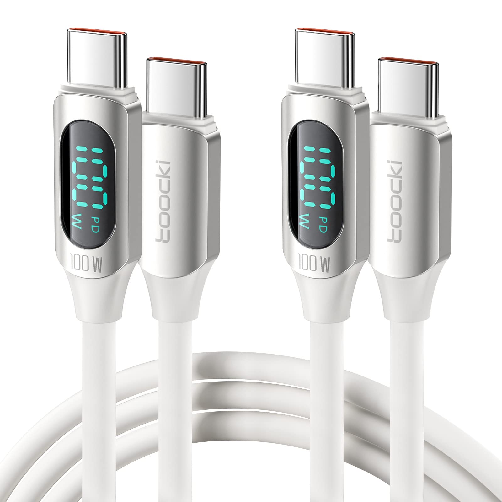 Photo 1 of 6.6FT 100W USB C to USB C Cable 2Pack Silicone USB C Cable 5A USB Type C Fast Charging Cable with LED Display for Samsung Galaxy A54 A44 A34 A24 A14