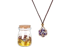 BiiSaa DND D20 Dice Necklace - Removable D20 Pendant with Suede Leather Chain & Solid Steel Cage - Geeky Role Playing Jewelry, Ideal Accessory & Gift for Dungeon Master, D&D Player and RPG Gamer