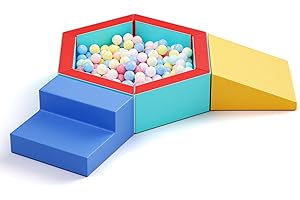 Lischwert Foam Climbing Blocks, Soft Climbing Toys for Toddlers, Kids Crawl and Climb Foam Playset with Ball Pit, Foam Ball Pit Climber with Pads for Kids Indoor(Colorful)