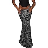 BOLLEY JOSS Women's Sequin Leopard Print Maxi Skirt Elastic Fishtail Long Skirt Cheetah Club Night Out Skirts Summer Skirts