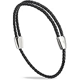 Forge & Foundry Men's Adjustable Black Braided Leather Bracelet | Highly Polished or Brushed Black Sliding Clasps | Design-Led, Artisan Jewelry from London | Trinity