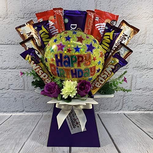 The 'Happy Birthday' Chocolate Bouquet with Balloon, Chocolate & Flowers Perfect Gift Buy