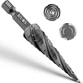 KAKILFOB Four Spiral Flute Step Drill Bit, HSS Step Drill Bits (1/8"-1/2") | Unibit Step Drill Bit, 1/4" Shank Step Bits for Aluminum, Metal, Wood, Plastic (13 Steps)