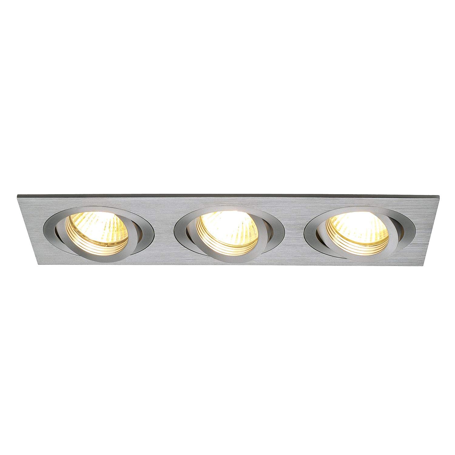 SLV New TRIA III GU10 Downlight, Rectangular, alu Brushed, max. 3x50W, incl. Clip Springs, Aluminium, Silver-Grey
