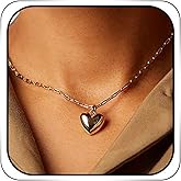 Avanlin Puffy Heart Necklace 14K Gold Plated Dainty Paperclip Chain Choker Puffed Charm Pendant Necklaces Jewelry for Women