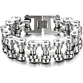 COOLSTEELANDBEYOND Heavy Sturdy Mens Motorcycle Chain Bike Chain Bracelet of Stainless Steel Silver Color Polished