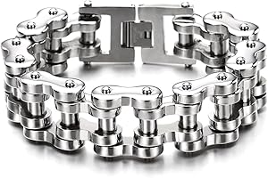 COOLSTEELANDBEYOND Heavy Sturdy Mens Motorcycle Chain Bike Chain Bracelet of Stainless Steel Silver Color Polished