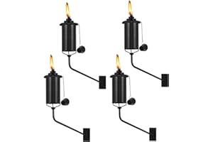 FAN-Torches Wall Mounted Citronella Torches Set of 4, 16 oz Garden Torches for Outside, Refillable Flame Light Torch, Outdoor Metal Torch for Yard, Patio, Deck, Garden, Party, Landscape