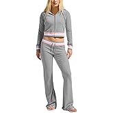 yidengymx Velour Tracksuit for Women, Womens Velvet Color Block Long Sleeve Hoodie Flare Pants 2 Piece Outfits with Pockets
