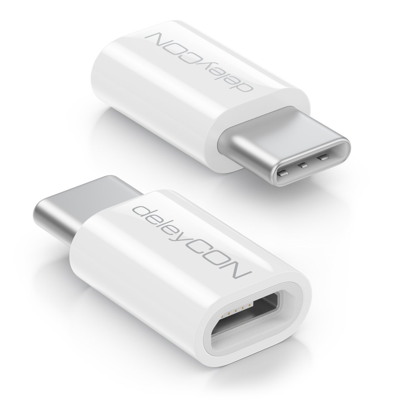 deleyCON 2x USB C Adapter Micro USB to USB C Plug for Mobile Phones Smartphones Tablets Laptops - White