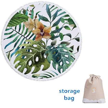 Fansu Serviette De Plage Ronde Plante Tropicale Drap De