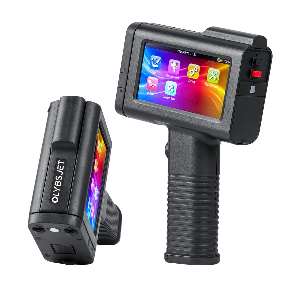 OLYBSJET BT-HH6105B2 Handheld Inkjet Printer with 4.3 Inch Touch Screen with Quick-Drying Ink Cartridge Portable Handheld Printer Inkjet Coding Machine for Date Barcode QR-Code Logo Batch Number