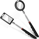 Tatuo 2 Pcs Telescoping Inspection Mirror LED Round Square | For Mechanic Vehicle Inspection, Extendable Telescope Mirror for Tight Engine Spaces, Lighted Magnifying Heads Show Details