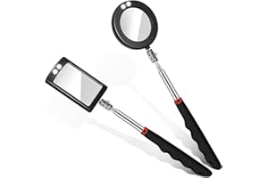 Tatuo 2 Pieces LED Mirror Inspection Telescoping Round Square Mirror Inspection Tool for Check The Condition of Vehicle, Observe The Eyelashes, Mouth and Other Small Parts