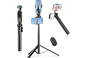 ULANZI MT-70 Extendable Tripod, 63" Selfie Stick Vlog Tripod Stand with 2 Phone Clips as Teleprompter, 360° Rotate Camera Holder for iPhone, Sony, Canon, DJI Osmo Nano, Lightweight for Travel, Black