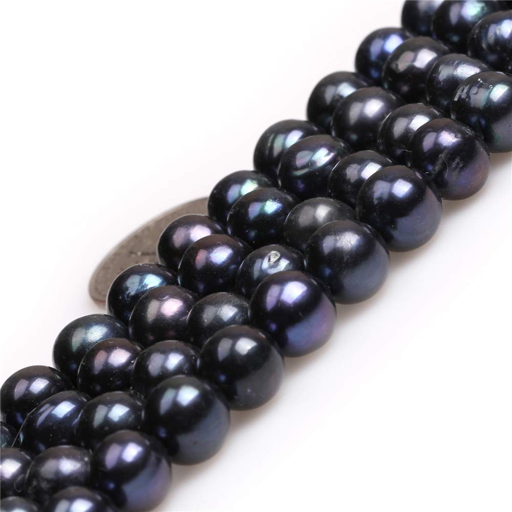 Sweet & Happy Girl's Store 8-9mm Round Black Freshwater Pearl Dyed Beads Strand 15 Inch Jewellery Making Dyed Beads