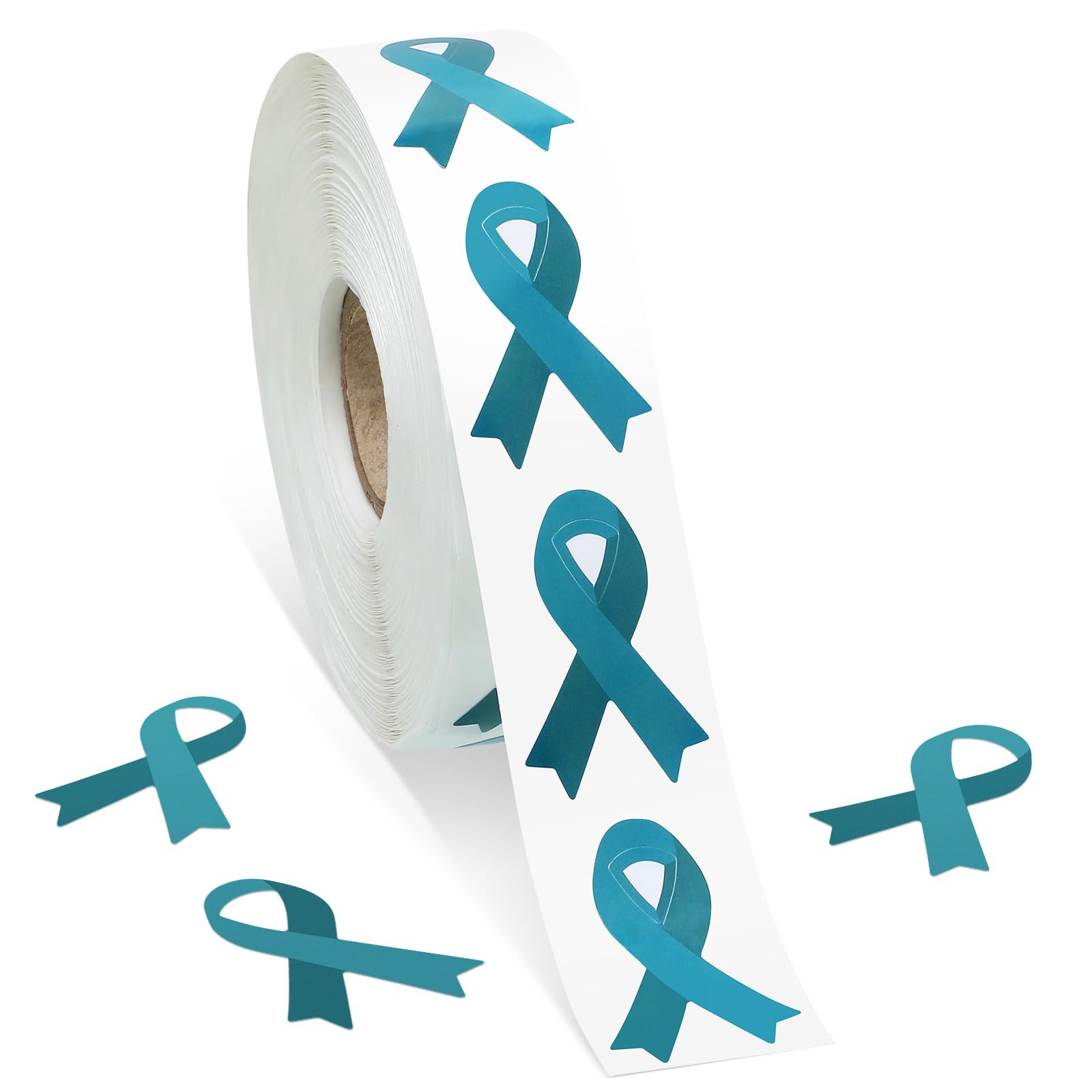 Photo 1 of 1000 Pieces Teal Ribbon Stickers Teal Awareness Ribbon Stickers for Ovarian Cancer, Rape, Sexual Assault, Agoraphobia, Anxiety Disorder, Fragile X Awareness