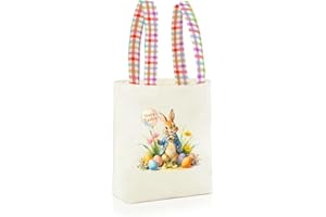 DCLOVERY Easter Bunny Canvas Tote Bag, 12.2x11 Inches, Natural Canvas, Hand-Carry, for Gift and Easter Egg Collection