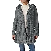 Godalithic Fleece Jacket Women Casual Button Up Fuzzy Hooded Long Sleeve Cardigan Sweaters Warm Sherpa Lined Coat Outerwear