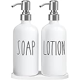 MOMEEMO Hand Soap Dispenser for Bathroom, Soap and Lotion Dispenser Set with Silver Metal Pump, Suitable for Farmhouse Bathroom Decor. (White & Silver)