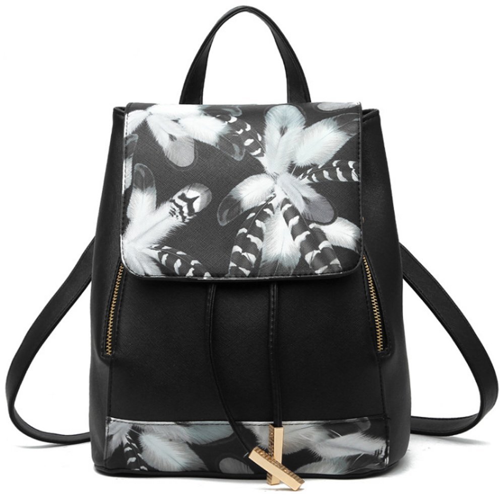 FiveloveTwo Womens Girls Fashion Backpack Rucksack PU Leather Backpack Purse Shoulder Hobo Bag Satchels Top-Handle Bags Black