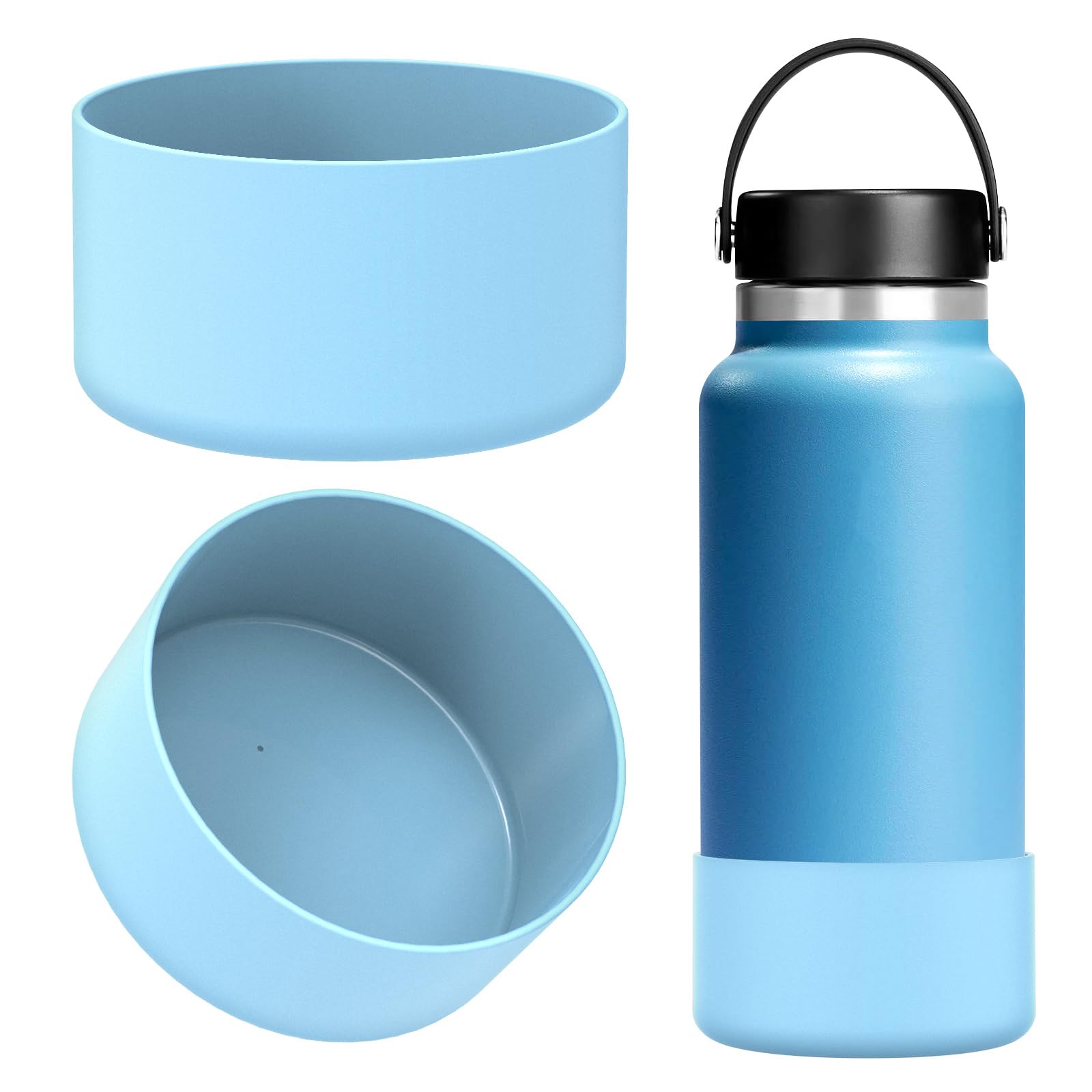 Linkidea Water Bottle Boot Compatible with Hydro Flask Wide Mouth Flex Cap/Straw Lid/Chug Cap 32oz/40oz, Silicone Bottle Bottom Sleeve Cover Protector, Bottle Bumper (Sky Blue / 2 Pack)