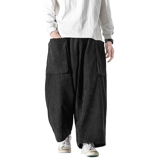 Seidarise Men's Corduroy Pants Straight Baggy Wide Leg Stretch