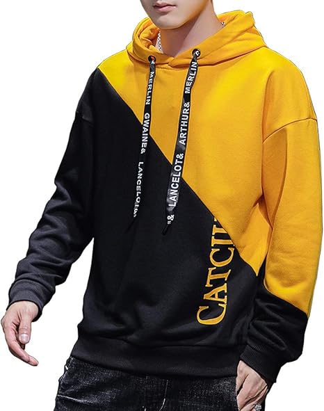 Amazon パーカー メンズ 長袖 秋服 フード付き 大きいサイズ パーカー トレーナー ファッション カットソー メンズ プルオーバー ゆったり カジュアル おしゃれ 春秋冬 黄黑 Xl トレーナー パーカー 通販