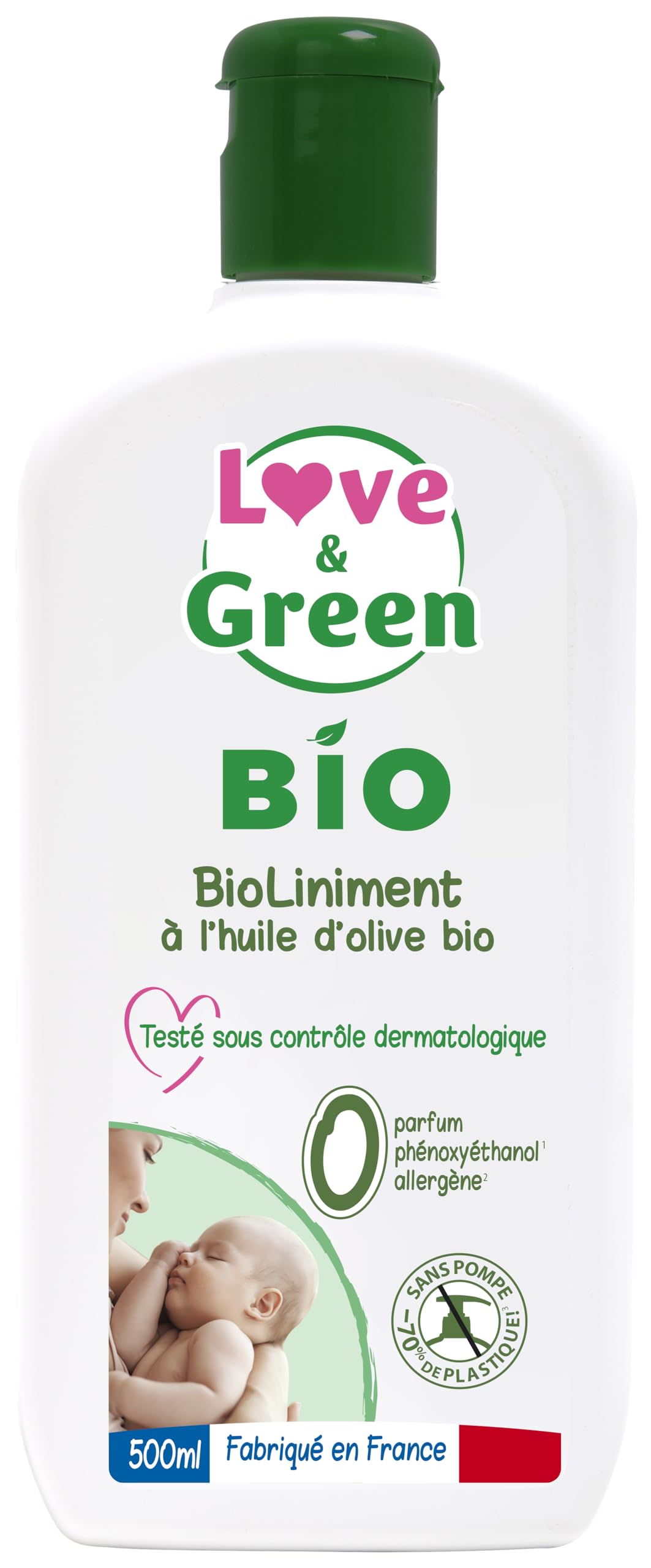 Love & Green BioLiniment Certified Organic Fragrance Free – 500 ml – Made in France