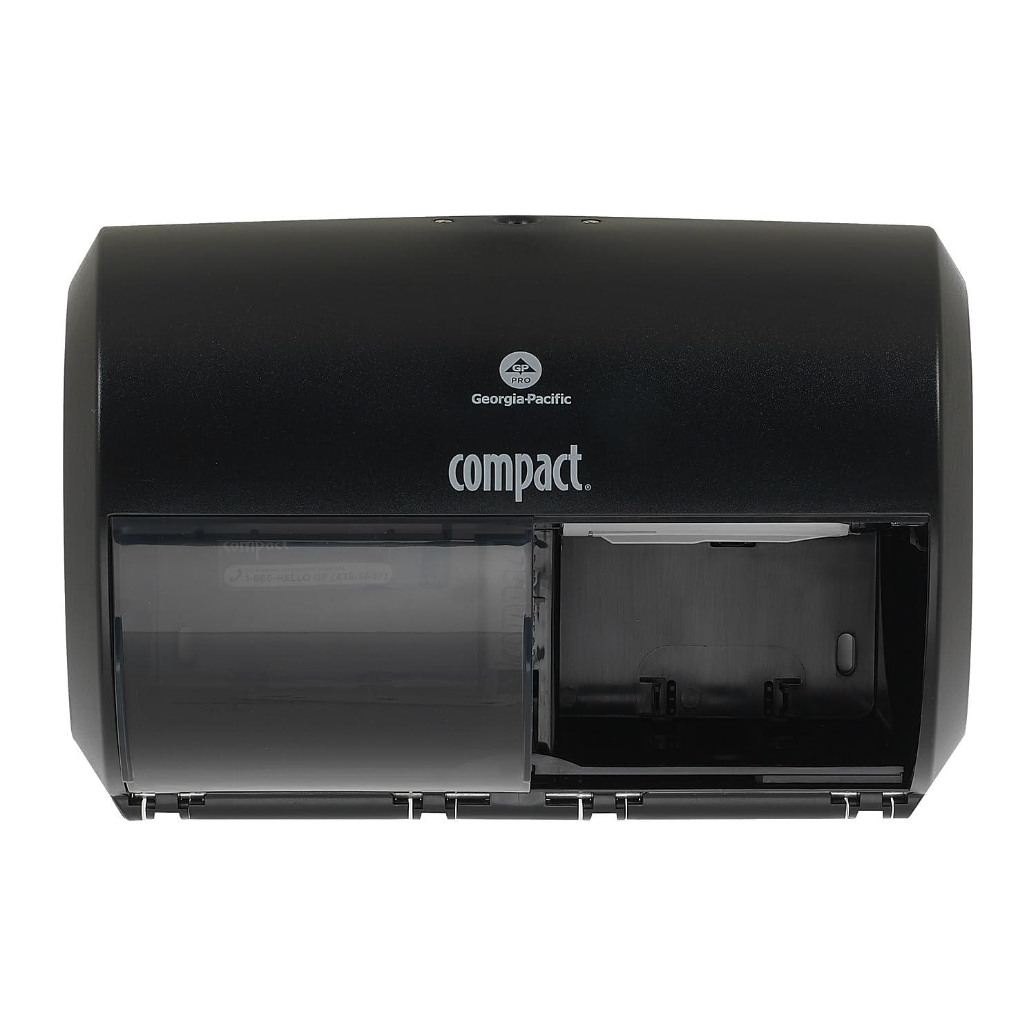 Photo 1 of Compact 2-Roll Side-by-Side Coreless High-Capacity Toilet Paper Dispenser by GP PRO (Georgia-Pacific), Black, 56784A, 1 Dispenser