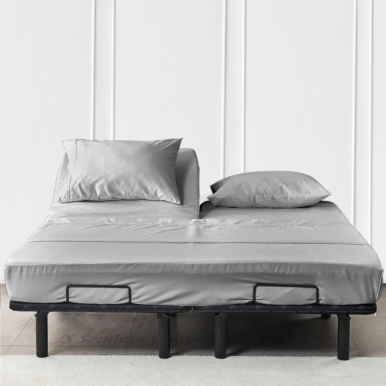 Photo 1 of JS Sanders Collection 600TC Flex Top Cal-King Sheets for Sleep Number Bed - 100% Cotton 4 Pcs Top Split Sheets for Adjustable Bed, Cal-King 34 Inch Down Silver -18 Inch Deep
