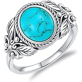 DOLIOX 9x7MM Genuine Turquoise Stone Oval Rings, Sterling Silver Nature Native American Western Jewelry Gemstone Ring for Women