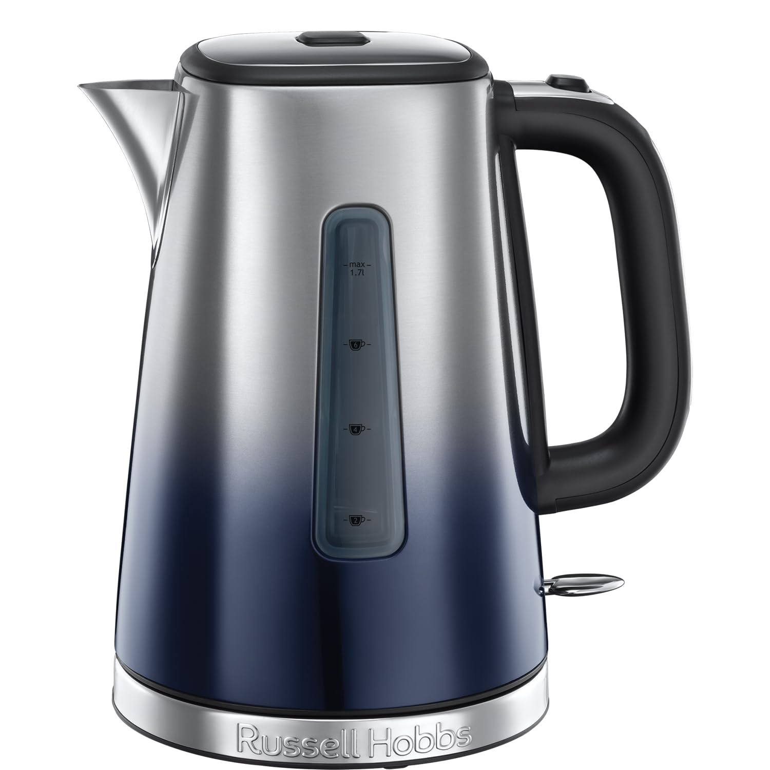 Russell Hobbs Eclipse Stainless Steel & Midnight Blue Ombre 1.7L Electric Cordless Kettle (Quiet & Fast Boil 3KW, Removable washable anti-scale filter, Easy push button lid, Perfect pour spout) 25111
