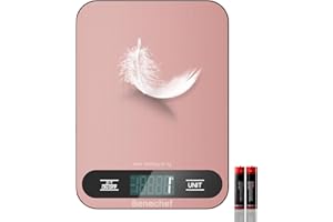 Benechef Premium Digital Kitchen Scale, Precision Accurate to 1g, Stainless Steel with LCD Display, 6 Units with Tare Functio