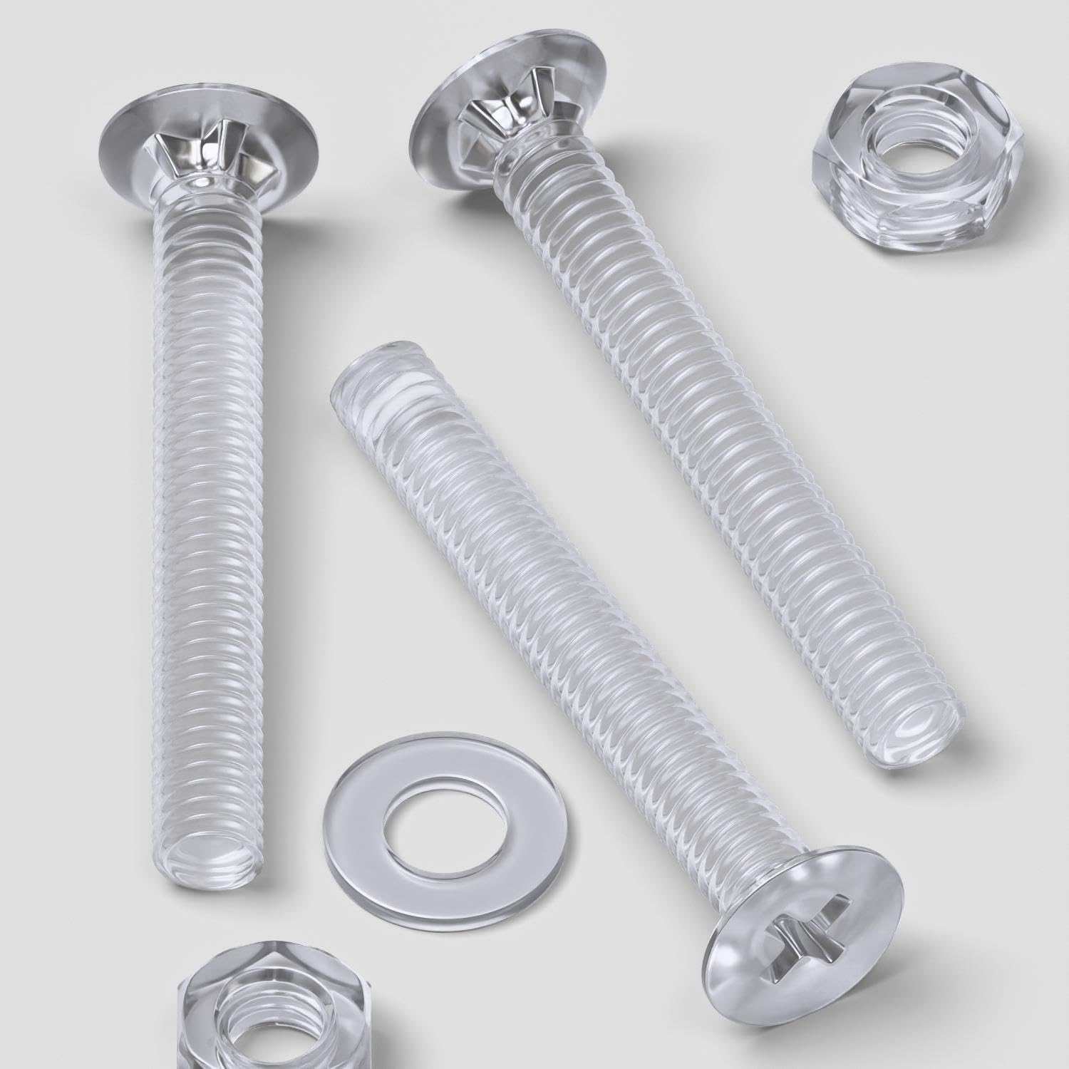50 x Crosshead Countersunk Screws Nuts and Bolts, Transparent Clear Plastic Acrylic, M4 x 30mm - Acrylic Plastic Screws