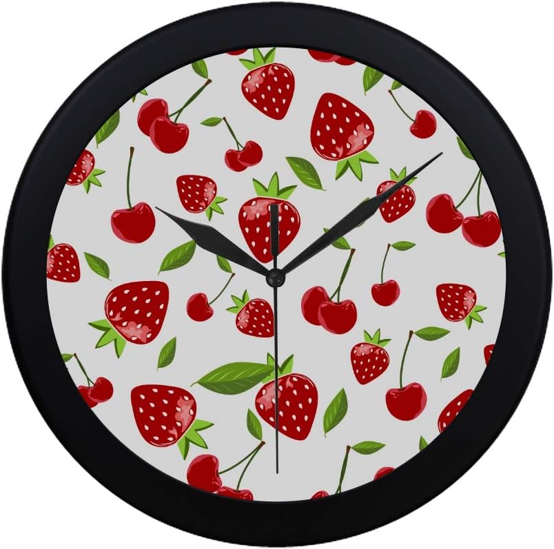 Modern Simple Strawberry with Berry Fruit Wall Clock Indoor Movement Wall Clcok for Office,Bathroom,livingroom Decorative 9.65 Inch