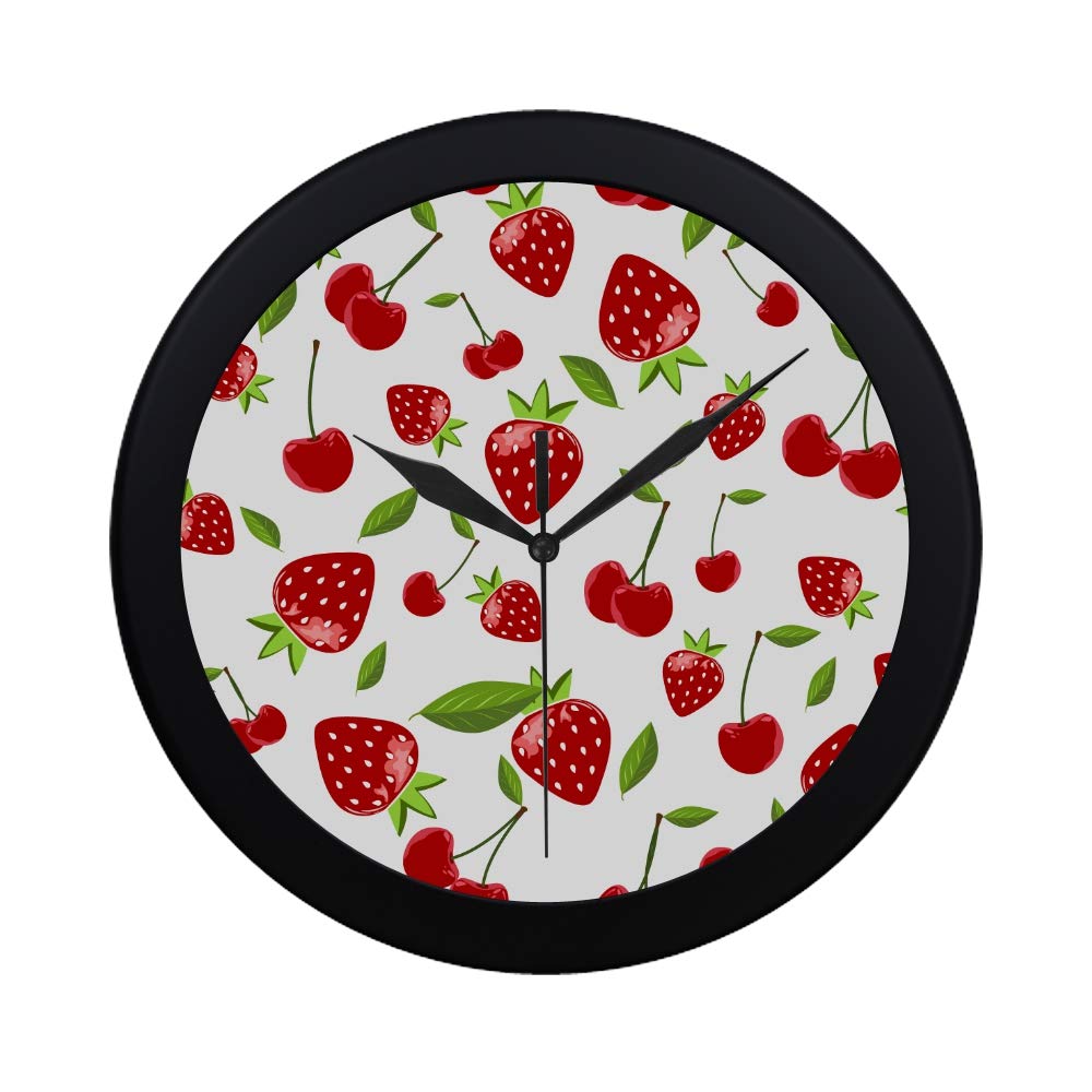 Modern Simple Strawberry with Berry Fruit Wall Clock Indoor Movement Wall Clcok for Office,Bathroom,livingroom Decorative 9.65 Inch