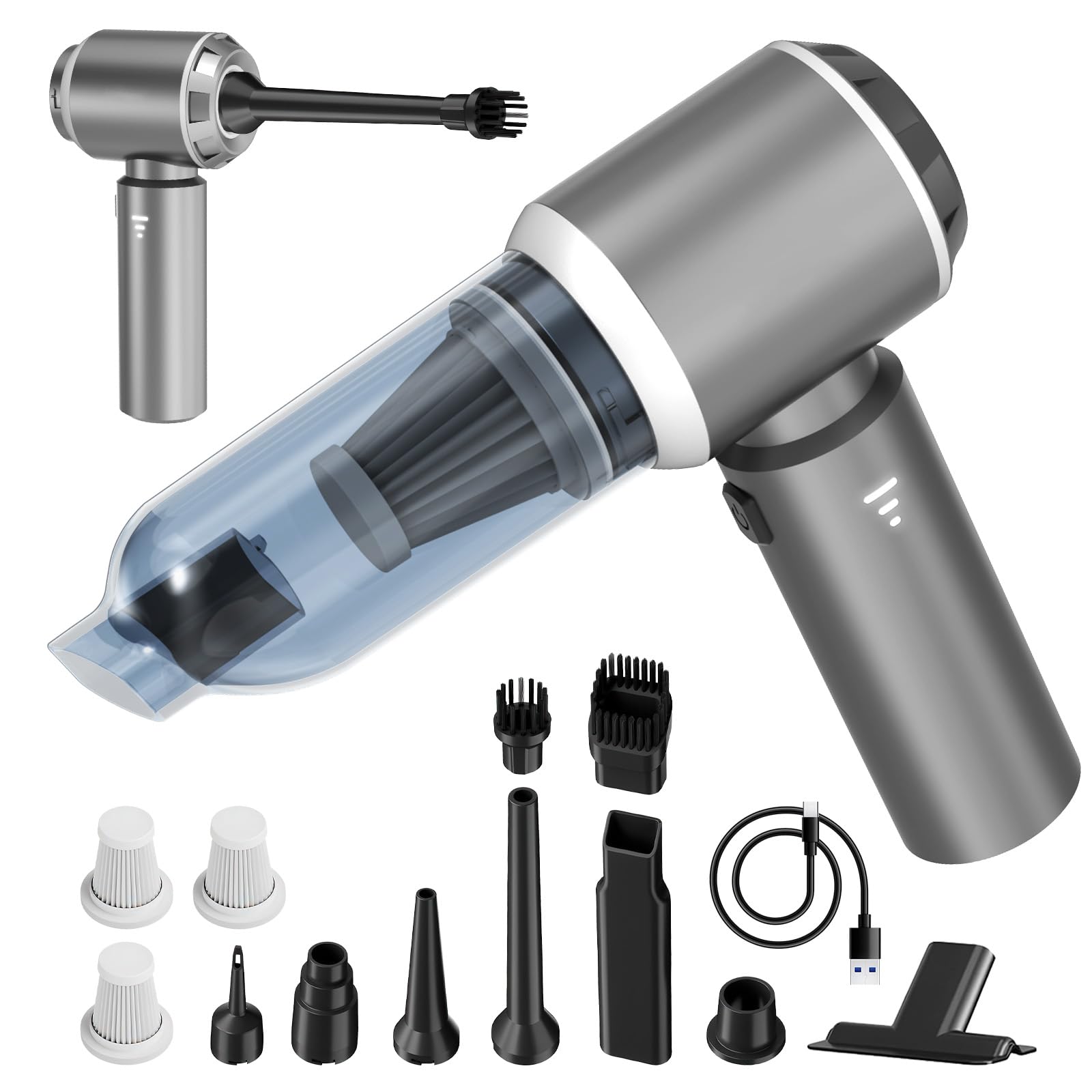 Photo 1 of 4-in-1 Car Vacuum Portable Cordless & Dust Buster, 20000pa High Power Handheld Vacuum Cordless Rechargeable, Mini Vacuums with 3 Reusable Filter, Vacuum Cleaner for Car Home Office & Pet(Silver Gray)