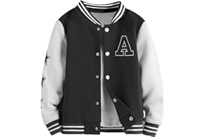 SHENHE Boy's Button Up Varsity Jacket Color Block Letter Print Baseball Bomber Jacket