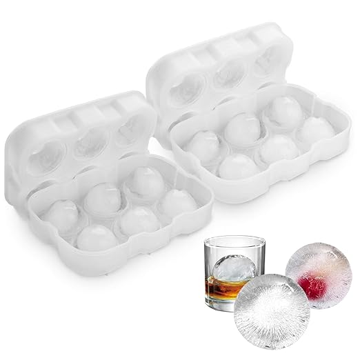 VOGEK 2er Silikon Eiswürfelform Eiskugelform Ice Ball Mould Sphere 100% BPA Frei Eiswürfelschalen Eiswürfel mit Deckel für Whisky, Cocktails, Saft, Schokolade, Süßigkeiten, Götterspeise, Weiß 2 Set