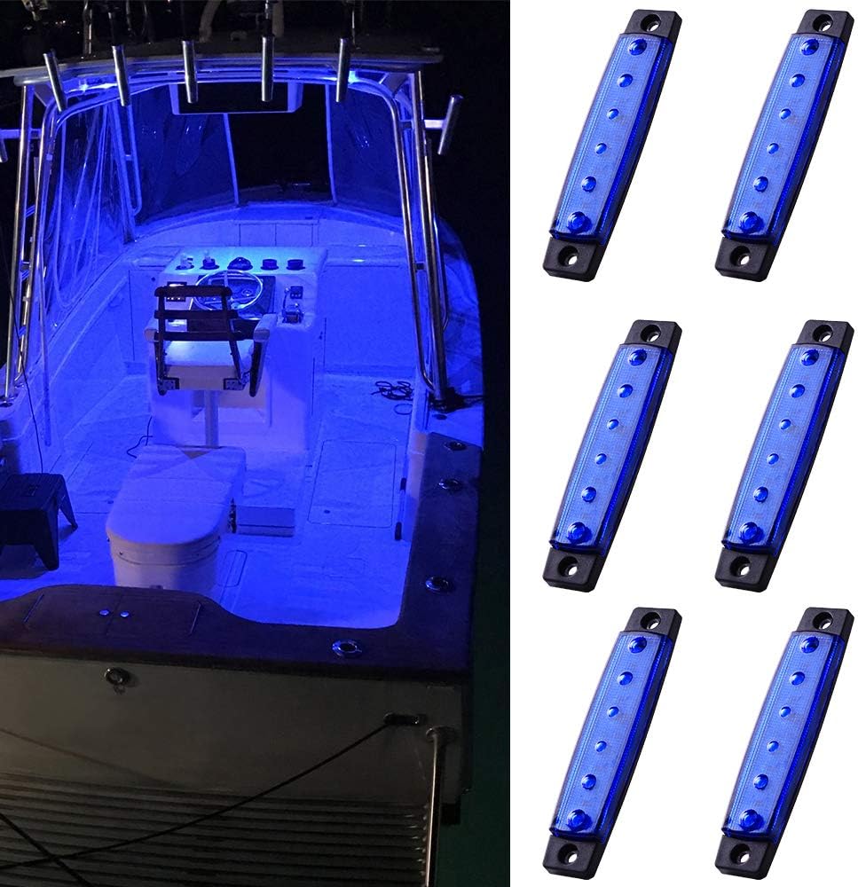 MNJ MOTOR 6pcs Marine Boat Fishing Lights, 12V Waterproof Utility Led Interior Light - Boat Deck Courtesy Transom Cockpit Light For Yacht Fishing Pontoon Boat Sailboat Kayak Bass Boat Vessel-Blue: Automotive