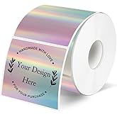 2" x 2" Square Thermal Label Stickers, Holographic Square Direct Thermal Sticker Labels, Perforation Line Design- Holographic Gradient Color