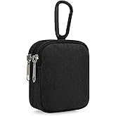 E-Tree Coin Purse with Carabiner Clip, Dual Layer Card Case Holder, Mini Pouch for AirPod Earphone Keychain USB Cable,Wallet, Small Accessories Organizer Bag for Women and Men (Black)